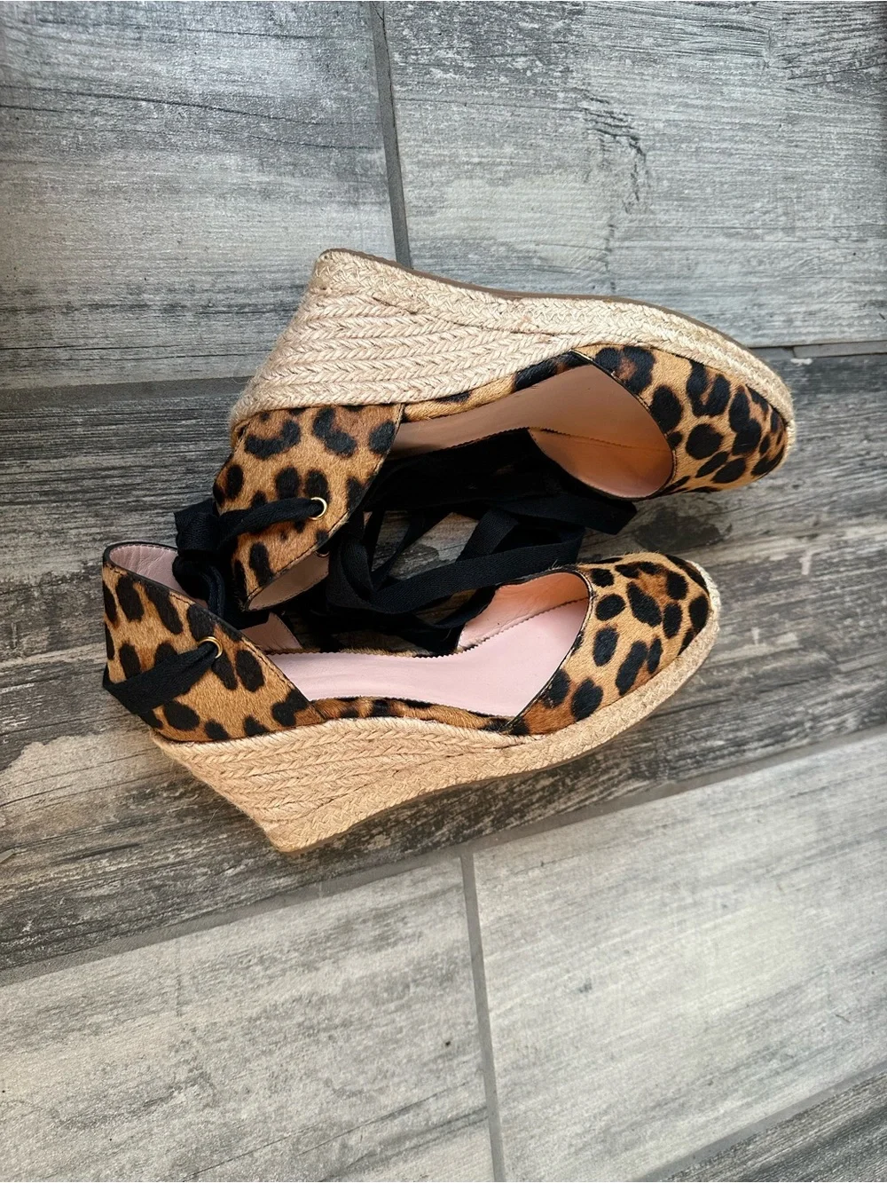 NEW J Crew Hutton Leopard Ankle wrap espadrille wedges Size 7
